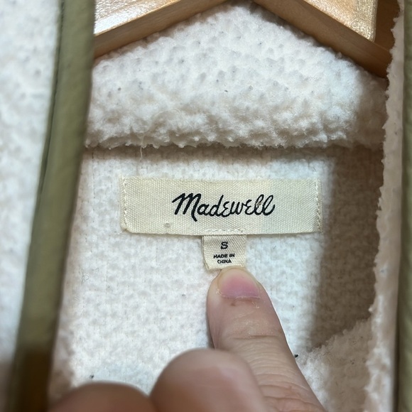 Madewell Re-Sourced Fleece Quilted-Pocket Popover Jacket In Cream & Olive Size S - Picture 9 of 9